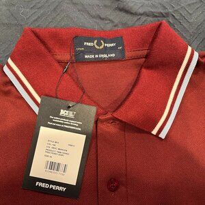 Fred Perry Men's Short Sleeve M12 Twin Tipped Polo Shirt Maroon Laural Blue S 42